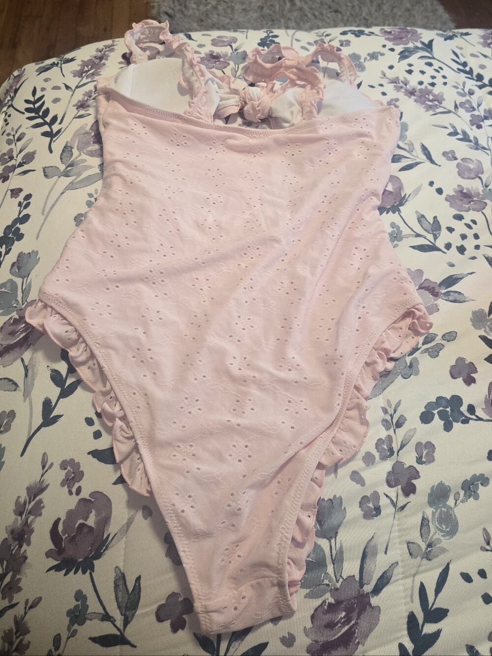 Pink Eyelet Ruffle One-Piece Swimsuit - Picture 3 of 7